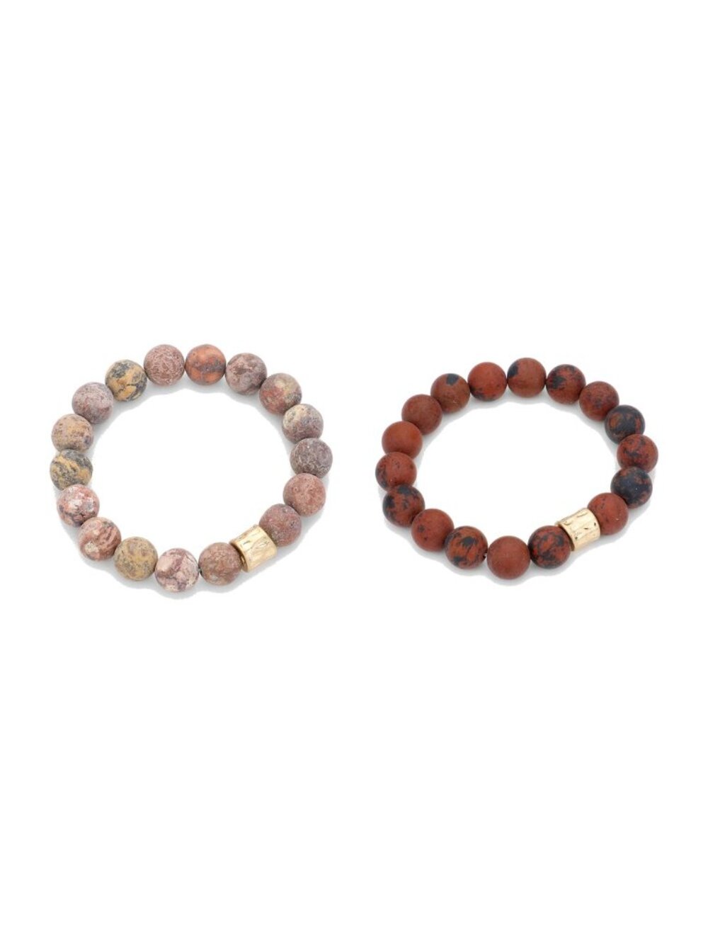 2 Bracelet Set - Leopard Skin Jasper and Mahogany Obsidian Stretch Bracelets